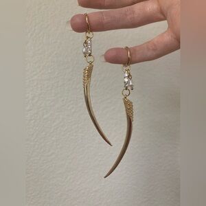Vanessa Mooney gold tusk horn hoop earrings pearl statement earrings cz pearl